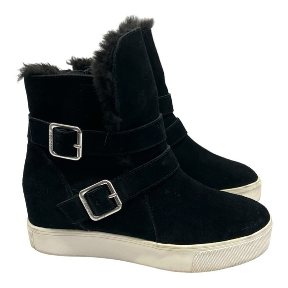 J Slides Shoes - J Slides Wells Black Suede Faux Fur Lined Waterproof Cold Weather Boots Womens 8
